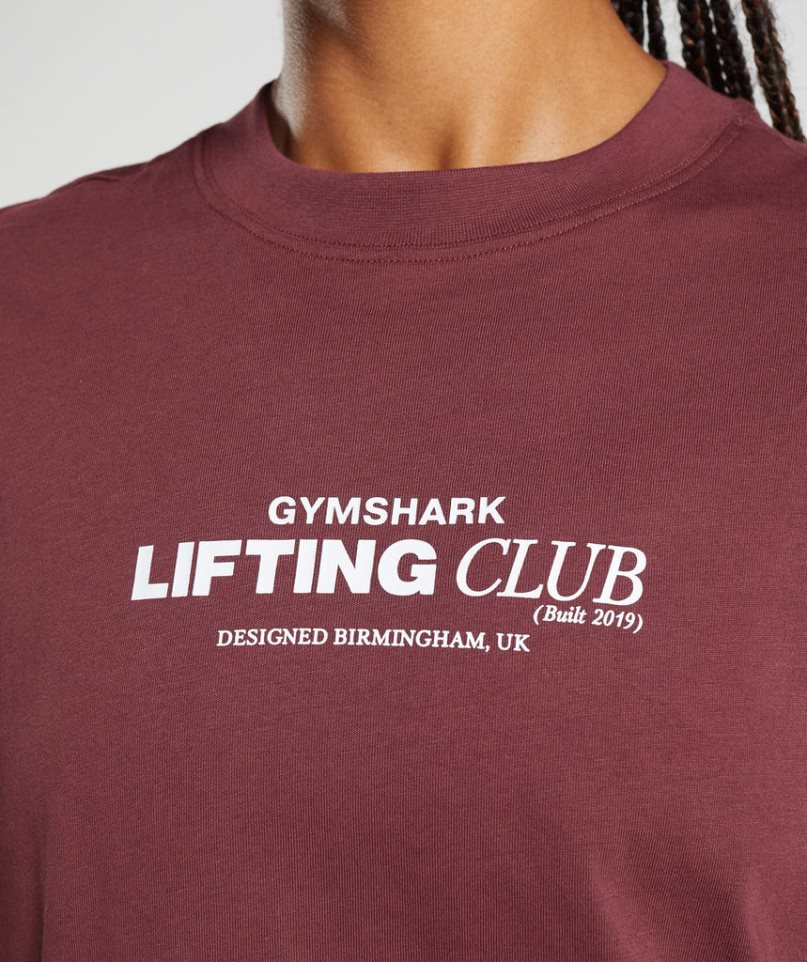 Women's Gymshark Social Club Oversized T-Shirts Burgundy | NZ 1ROHWY